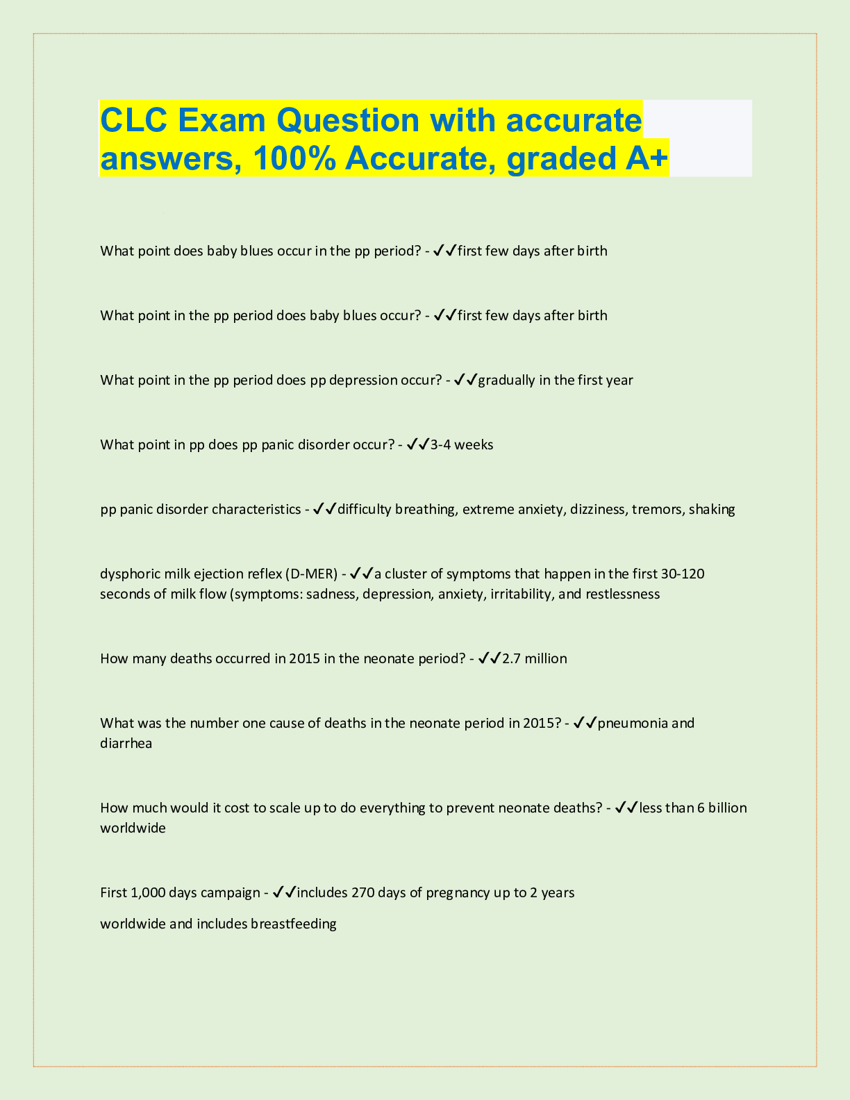 Preview image for CLC Exam Question with accurate  answers, 100% Accurate, graded A+